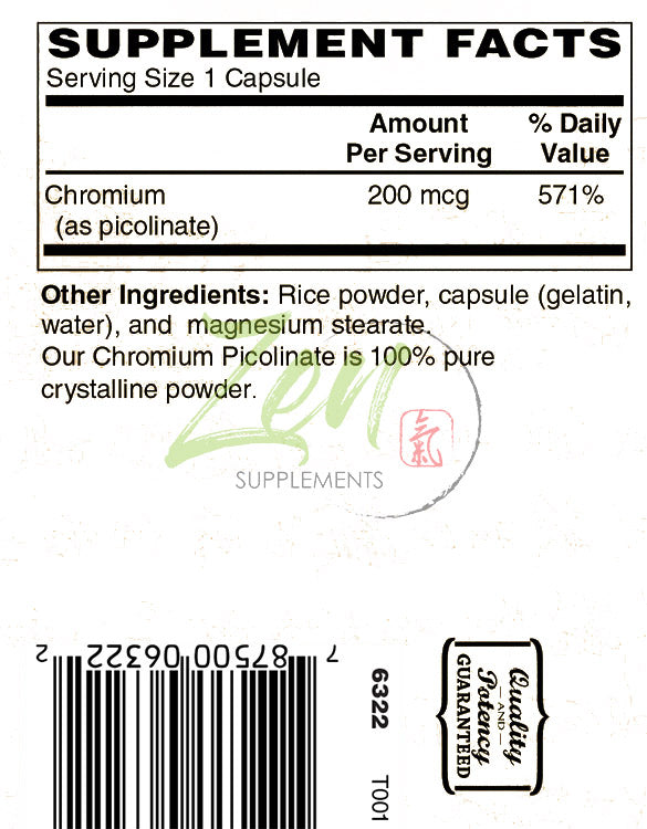 Chromium Picolinate 200 Mcg - Support for Healthy Lipid and Glucose Metabolism 180-Caps