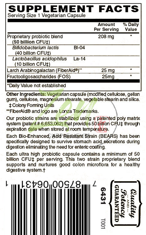 Colon Health 50 Billion CFU Probiotic with Acidophilus & Bifido Shelf Stable Strains for Gut & Digestive Health, in Delayed Release VegCaps 30-Vegcaps
