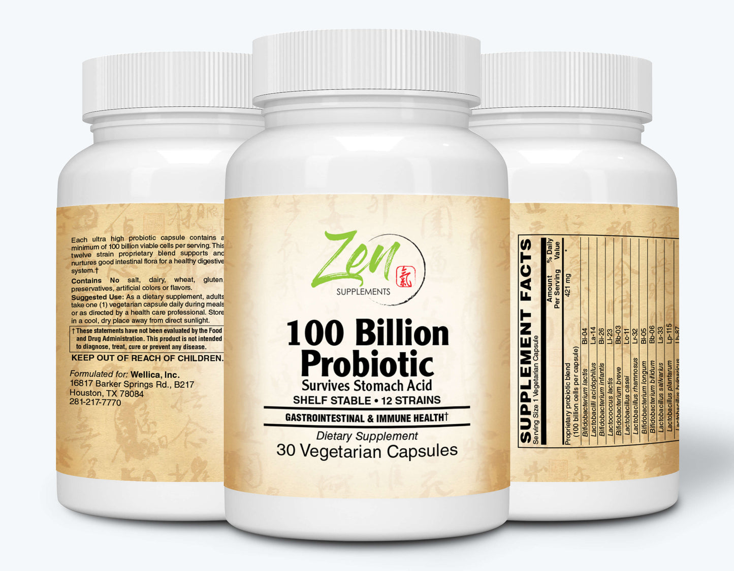 100 Billion Probiotic - 100 Billion CFU with 12 Strains 30-Vegcaps - Sustained Release Technology, Resist Stomach Acid, Shelf Stable - Support for Healthy Digestion & Intestinal Ecology Favorable Intestinal Flora