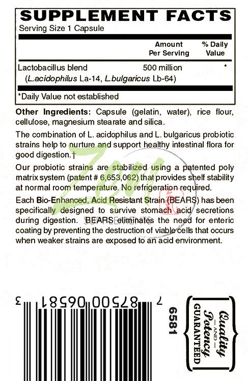 Acidophilus 500 Million CFU and 4 Strains, Shelf Stable 100-Caps - Supports the alleviation of occasional Gas and Constipation plus Symptoms of Lactose Intolerance