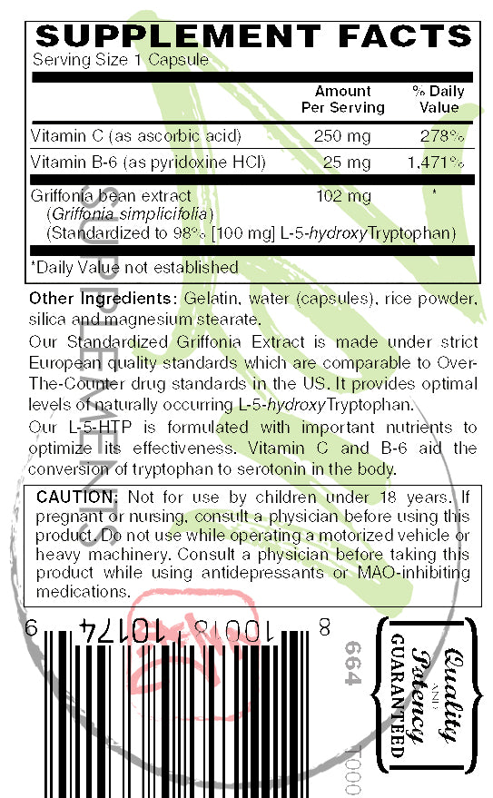 L-5HTP 100 Mg with Vitamin C & B-6 60-Caps - Serotonin Synthesizers and Cofactor B6 for Improved Serotonin Conversion - 5HTP Supplement for Serotonin Boost, Mood & Sleep Support