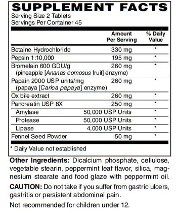 Superzymes Superzymes Multi-Enzyme Formula containing Pepsin, Bromelain, Papain, Pancreatin, & Betaine HCL 90-Tabs