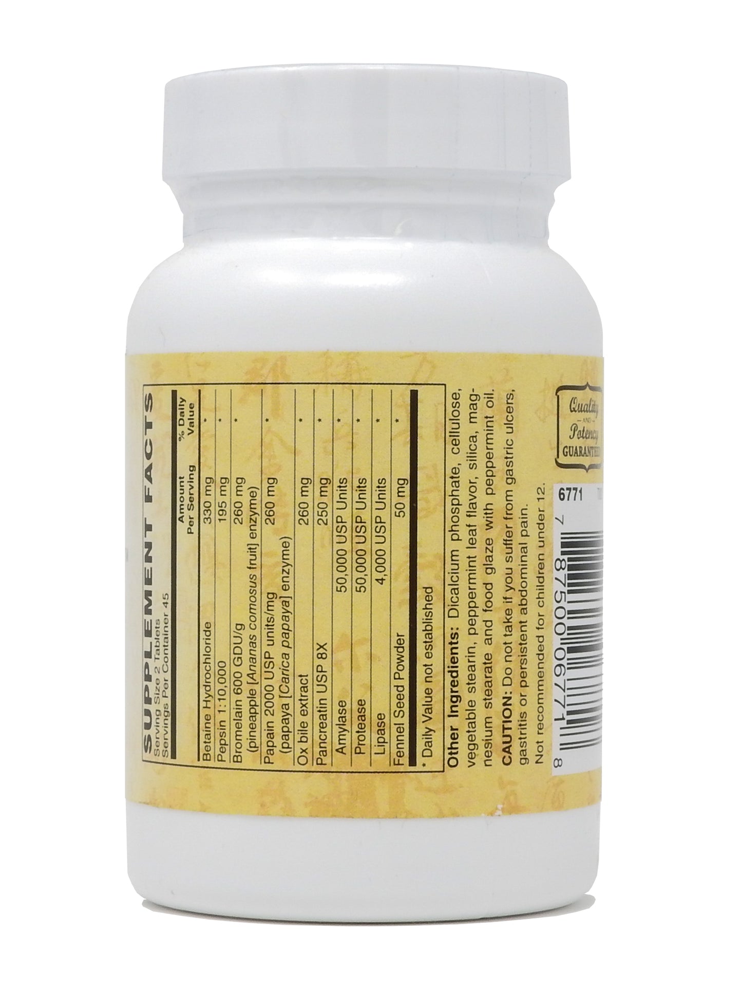 Superzymes Superzymes Multi-Enzyme Formula containing Pepsin, Bromelain, Papain, Pancreatin, & Betaine HCL 90-Tabs