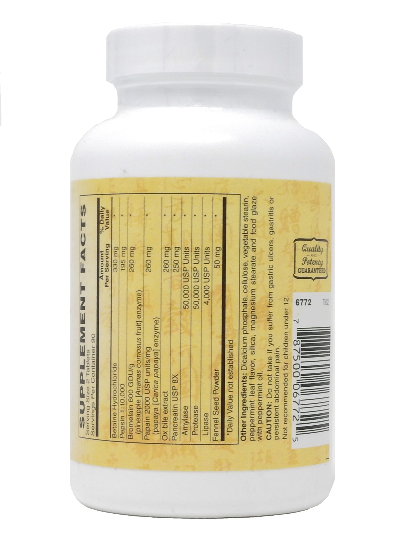 Superzymes Multi-Enzyme Formula containing Pepsin, Bromelain, Papain, Pancreatin, & Betaine HCL 180-Tabs