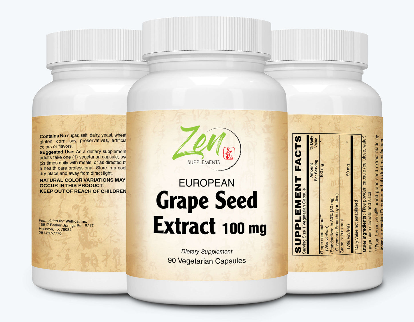 European Grape Seed Extract 100 Mg Antioxidant for Cardiovascular and Immune Health - Promotes Healthy Brain and Nerve Functions 90-Vegcaps
