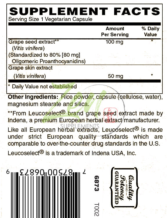 European Grape Seed Extract 100 Mg Antioxidant for Cardiovascular and Immune Health - Promotes Healthy Brain and Nerve Functions 90-Vegcaps