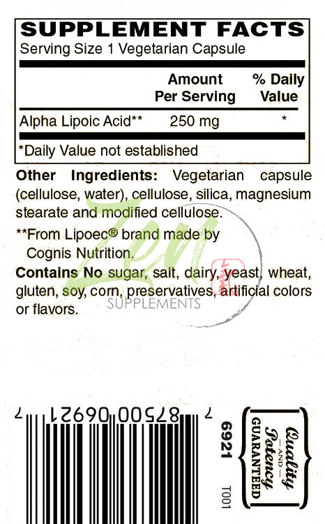 Alpha Lipoic Acid 250 Mg 60-Vegcaps - Promotes Healthy Blood Sugar Levels, Supports Glucose Metabolism & Regenerative Antioxidants