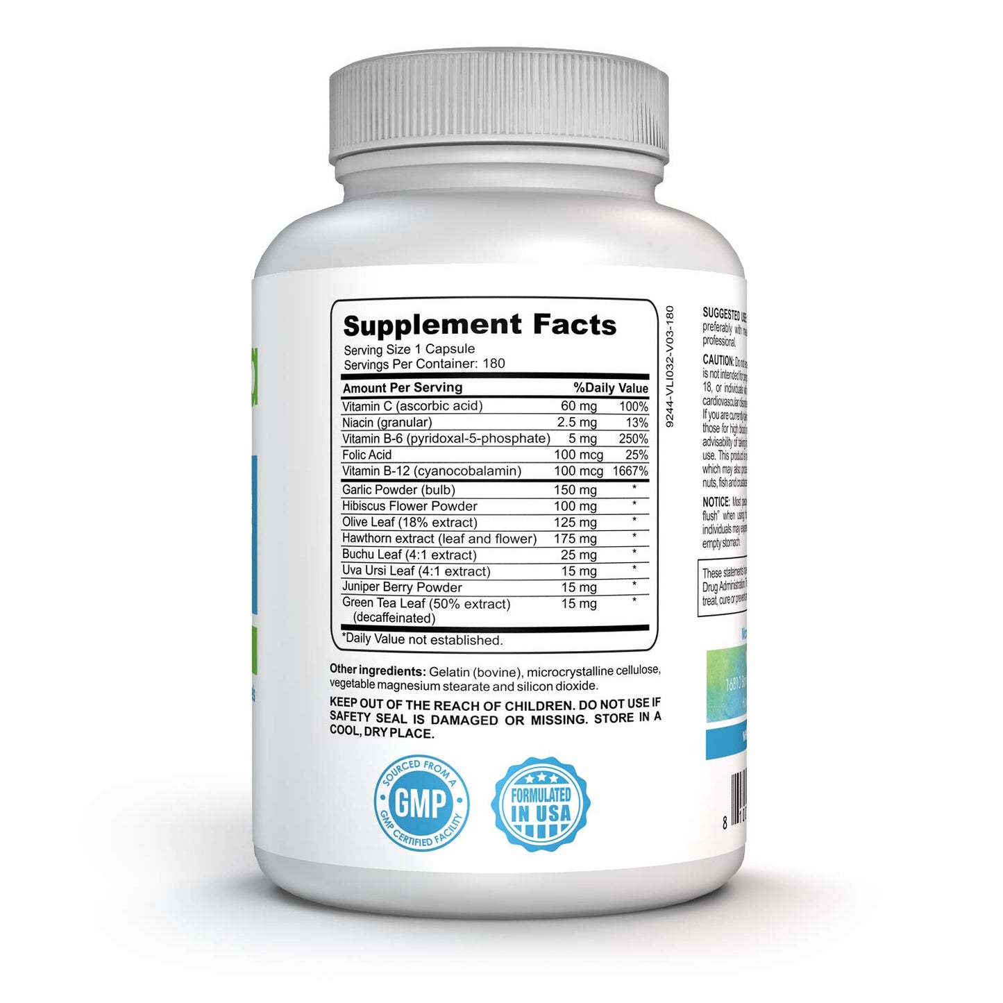 Advanced Blood Pressure Support - 180 Caps - High Concentration Hawthorne Extract, Plus Vitamins, Olive Leaf, Garlic Extract & Hibiscus Supplement