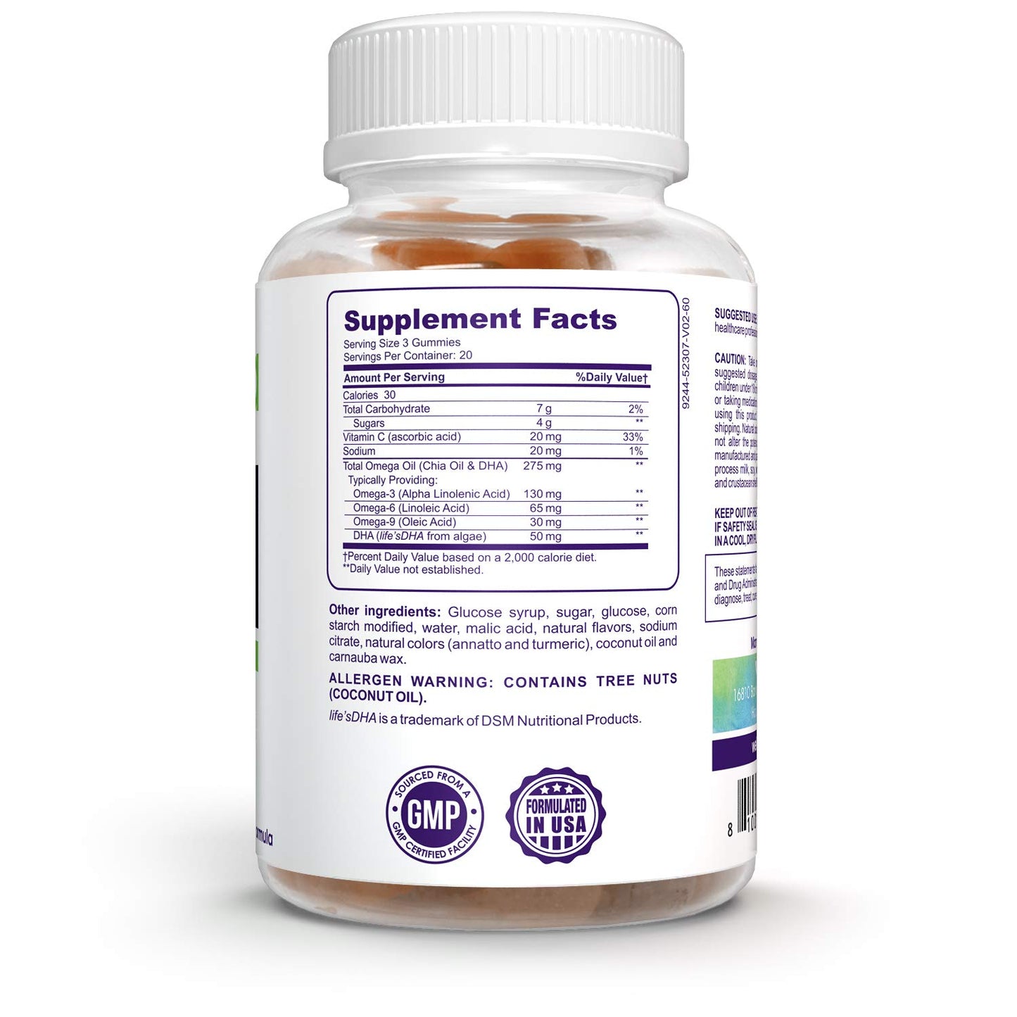 Premium Omega Plus DHA - 60 Gummies - Brain and Cardiovascular Support, Vision and Immune Health, Pure Plant Based Oils, Non-GMO Gummies