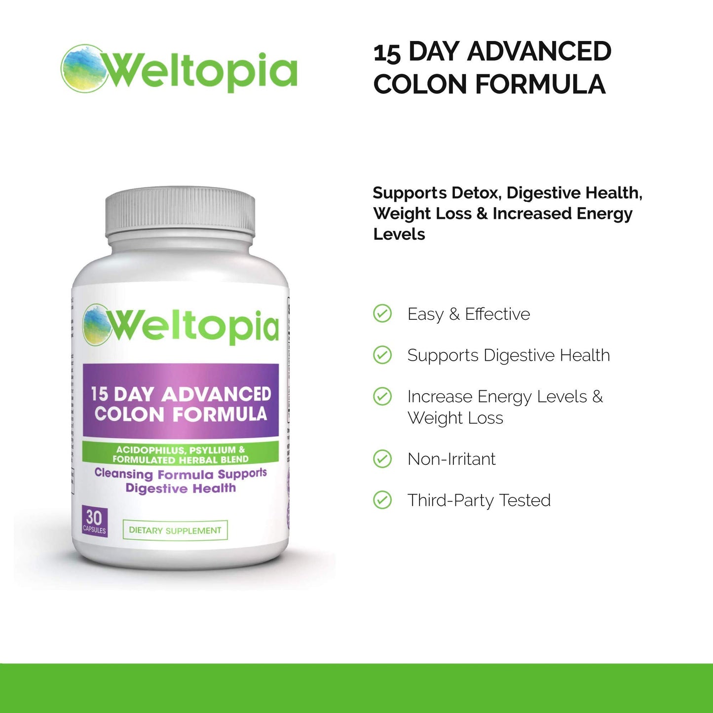 15 Day Advance Colon Cleanse Formula with Probiotic - to Support Detox, Digestive Health, Weight Loss & Increased Energy Levels - Contains Acidophilus, Fiber, Aloe, Cascara Sagrada, Senna l
