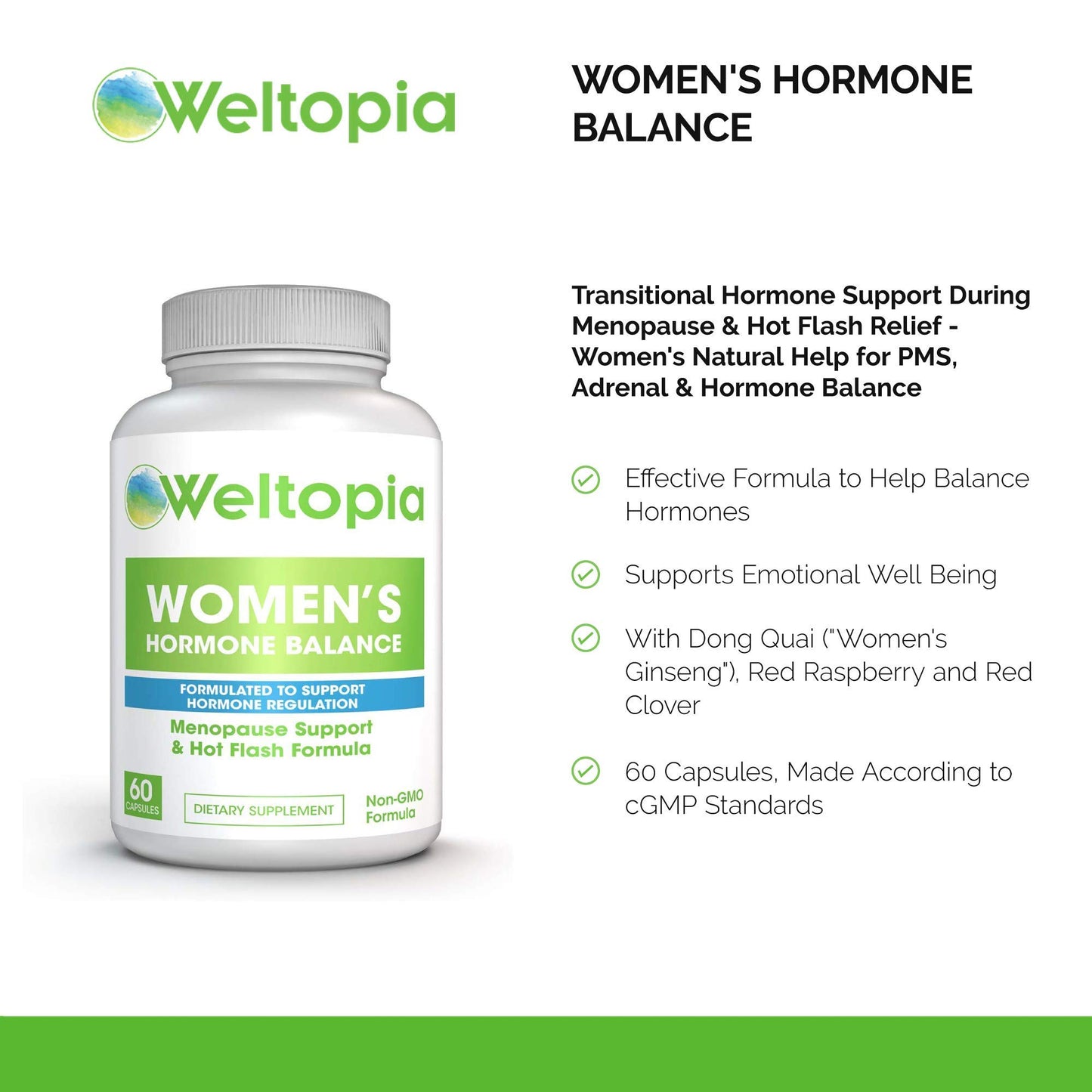 Women's Menopausal Support - Transitional Hormone Support During Menopause & Hot Flash Relief - Women's Natural Help for PMS, Adrenal & Hormone Balance - One Month Supply