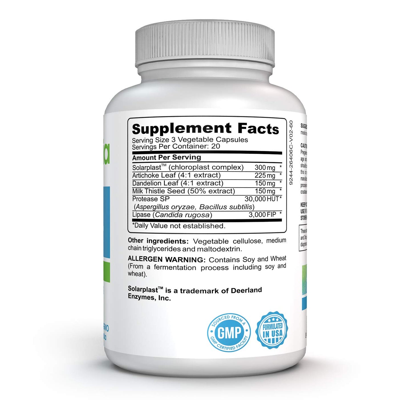 Liver Support for Cleanse, Detox & Regenerator - Solarplast antioxidant, Milk Thistle (Silymarin), Artichoke, Dandelion & Proteolytic Enzymes Supplement