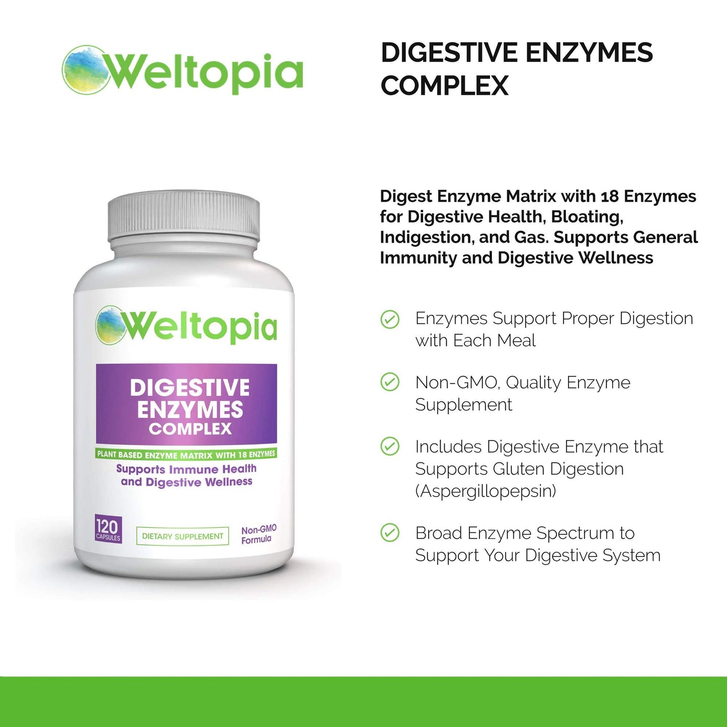 Digestive Enzymes Complex - Digest Enzyme Matrix with 18 Enzymes for Digestive Health, Bloating, Indigestion, Gas. Supports General Immunity and Digestive Wellness