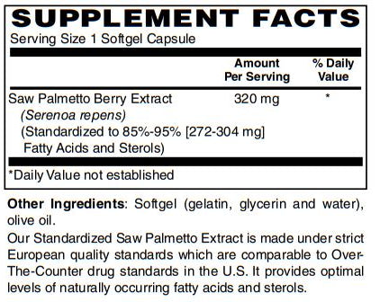Saw Palmetto Berry Extract 320 Mg Supplement for Prostate Health & Urinary Tract including Frequent Urination, Supports DHT Blocker and Hair Loss Prevention 60-Softgel