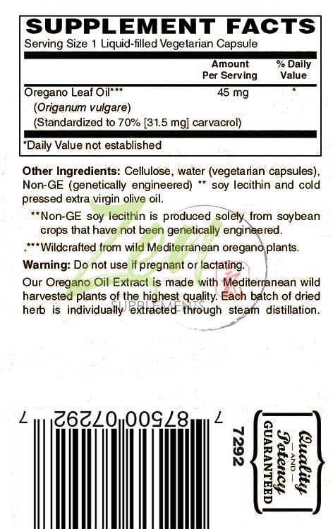 Oregano Oil Standardized to 45 Mg 70% Carvacrol - Immune and Intestinal Support for Healthy Digestive Flora 60-Vegcaps