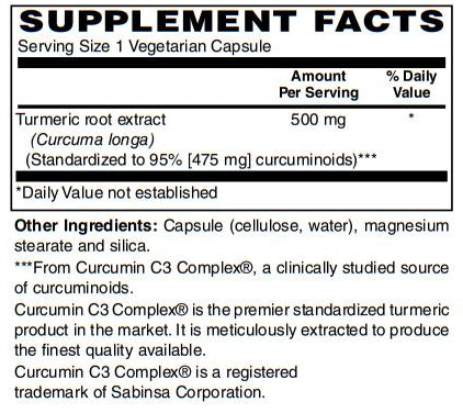 Turmeric Extract 500 Mg Features Curcumin C3 Complex® The Most Active Form of Curcuminoid Found in the Turmeric Root - Promotes Joint, Heart, Brain Health plus Immune Response 60-Vegcaps
