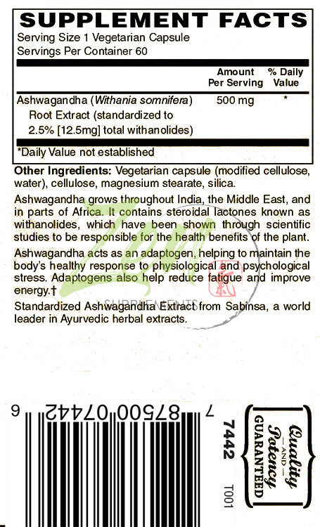Ashwagandha Extract Anxiety Relief, Thyroid Support, Cortisol & Adrenal Support, Anti Anxiety & Adrenal Fatigue Supplement 60-Vegcaps