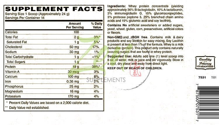 Organic Grass Fed Whey Protein 19g Per Serving Keto Friendly - Unflavored 12 Oz-Powder