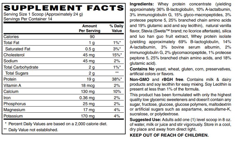 Whey Protein 19g Per Serving Keto Friendly - Vanilla 12 Oz-Powder