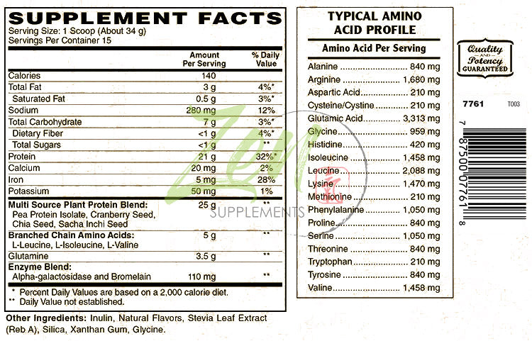 Plant Protein-Vanilla 510G 1.1LB-Powder- 25 Grams of Protein Per Serving -Vegan, Low Net Carbs, Non Dairy, Gluten Free, Lactose Free, No Sugar Added, Soy Free, Kosher, Non-GMO