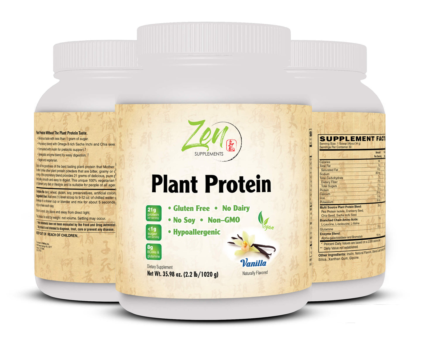 Plant Protein-Vanilla 1020G 2.2LB-Powder - 25 Grams of Protein Per Serving -Vegan, Low Net Carbs, Non Dairy, Gluten Free, Lactose Free, No Sugar Added, Soy Free, Kosher, Non-GMO