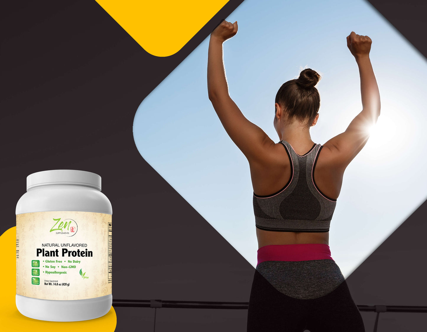 Plant Protein - Vegan/Natural Unflavored 14.8 Oz-Powder - 24.5 Grams of Protein Per Serving -Vegan, Low Net Carbs, Non Dairy, Gluten Free, Lactose Free, No Sugar Added, Soy Free, Kosher, Non-GMO