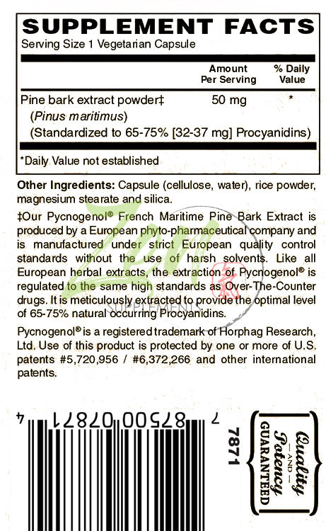 Pycnogenol Antioxidant 50 Mg - French Marine Pine Bark Supplement Promotes Circulation & Blood Flow, Female Hormone Support, Joint Support, Promotes Immune Function 30-Vegcaps