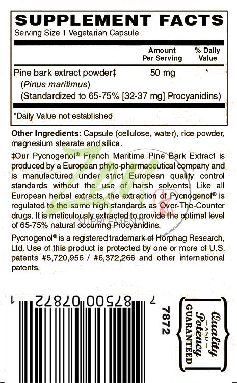 Pycnogenol Antioxidant 50 Mg - French Marine Pine Bark Supplement Promotes Circulation & Blood Flow, Female Hormone Support, Joint Support, Promotes Immune Function 60-Vegcaps