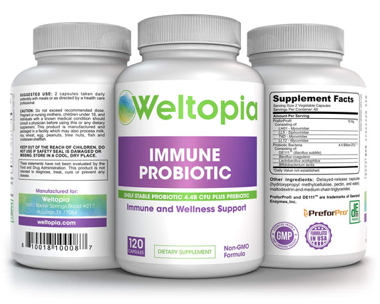 Advanced Immune Probiotic - Plus Prebiotic - Shelf Stable Probiotic Supports intestinal Health, and May Reduce Gas, Bloating and Stomach discomfort