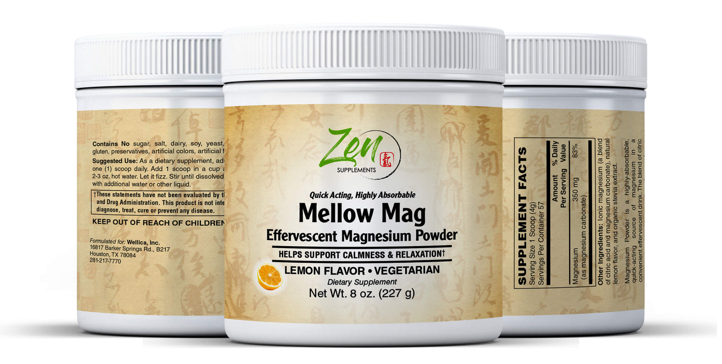 Mellow Mag-Lemon Flavor Magnesium Carbonate - Natural Aid to Support Constipation & Sleeping Difficulties, Promotes Anti-Stress, Calm & Regularity 8 Oz- Effervescent Powder