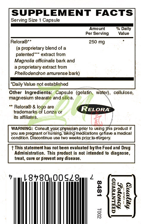 Relora 250 mg Relaxtion Support for Stress & Cortisol Management from Standardized Extracts of Magnolia 60-Softgel