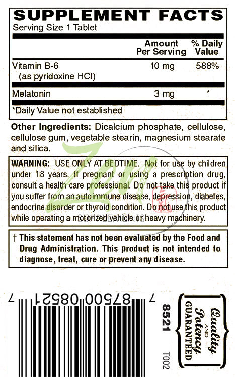 Melatonin 3 Mg W/ B-6 60-Tabs - Support for Restful Sleep - Natural Sleep Support - Helps with Occasional Sleeplessness