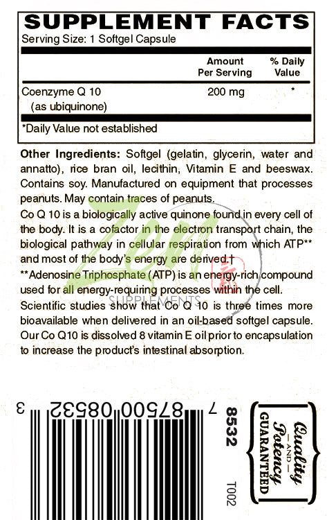 Coenzyme Q10 200 Mg - CoQ10 Ubiquinone Antioxidant Supports Heart Health including Cholesterol & Blood Pressure, Neurological Function & Cellular Energy 30-Softgel