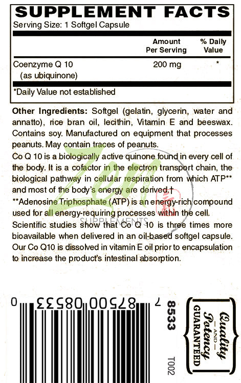 Coenzyme Q10 200 Mg - CoQ10 Ubiquinone Antioxidant Supports Heart Health including Cholesterol & Blood Pressure, Neurological Function & Cellular Energy 200 Mg 60-Softgel