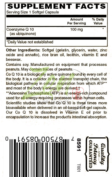 Coenzyme Q10 100 Mg - CoQ10 Ubiquinone Antioxidant Supports Heart Health including Cholesterol & Blood Pressure, Neurological Function & Cellular Energy 30-Softgel