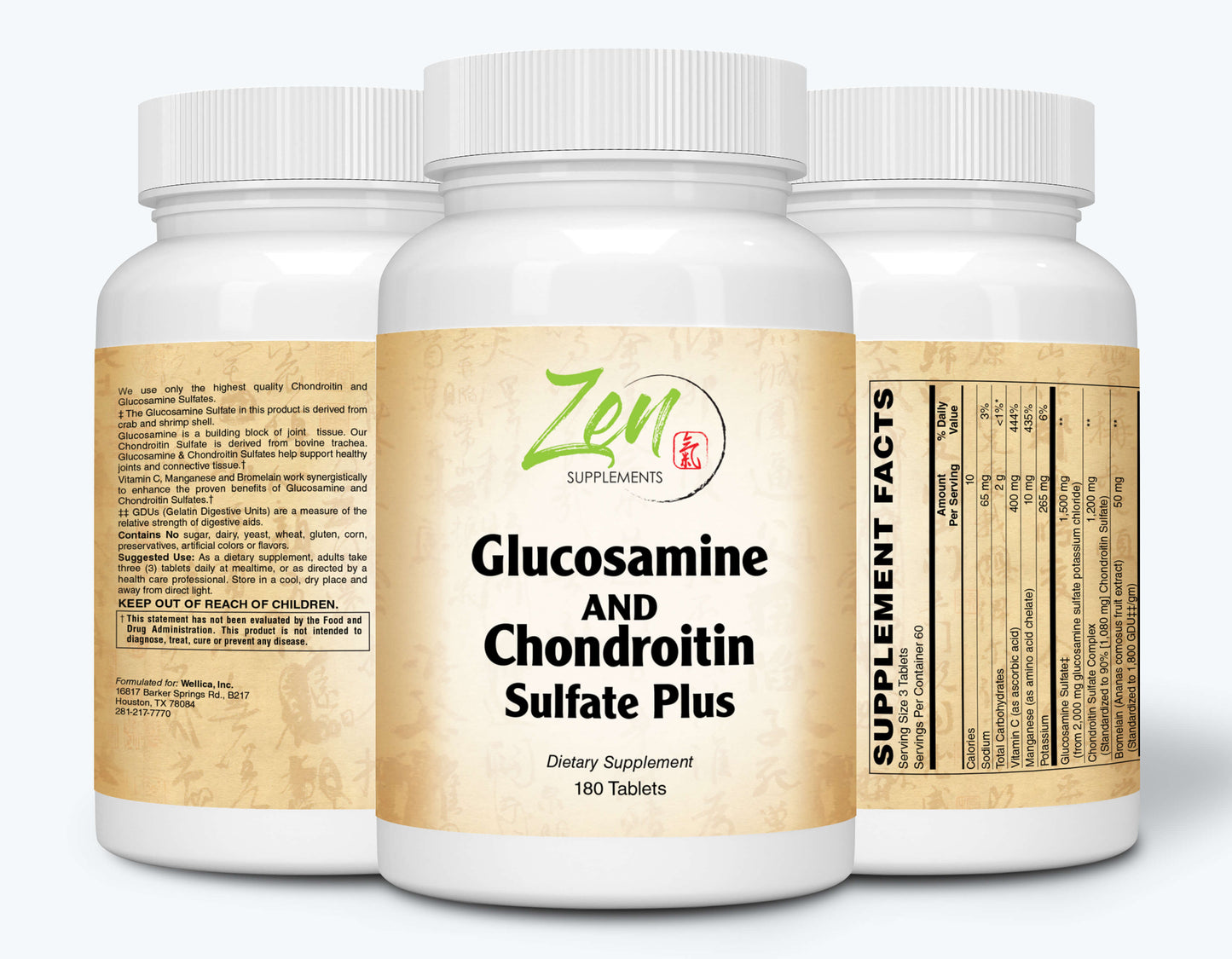 Glucosamine & Chondroitin Sulfate Plus - Supports Healthy Joint Structure, Mobility Function & Comfort 180-Tabs