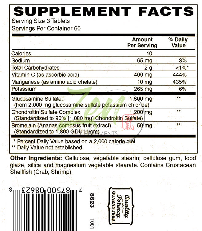 Glucosamine & Chondroitin Sulfate Plus - Supports Healthy Joint Structure, Mobility Function & Comfort 180-Tabs