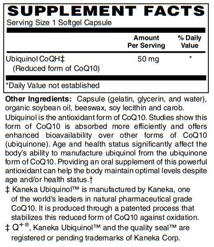 Ubiquinol CoQH 50 Mg Supports Heart Health including Cholesterol & Blood Pressure, Neurological Function & Cellular Energy 60-Softgel