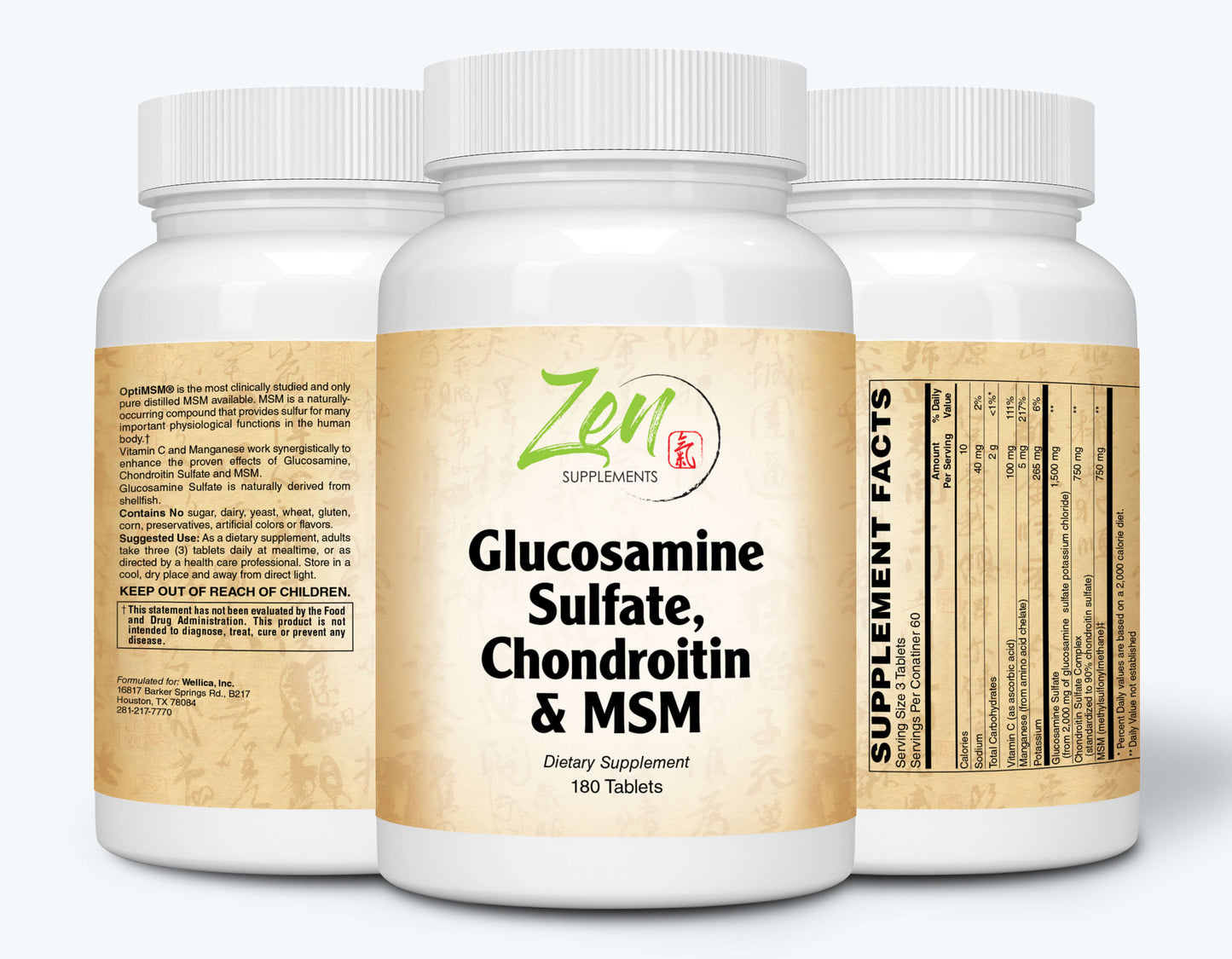 Glucosamine Chondroitin MSM - Supports Healthy Joint Structure, Mobility Function & Comfort (Shellfish Free) 180-Tabs