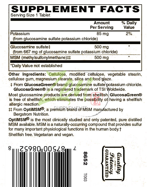 Glucosamine & MSM 500 Mg (Each) - Supports Healthy Joint Structure, Mobility Function & Comfort (Shellfish Free) 120-Tabs