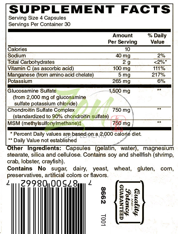 Glucosamine Sulfate, Chondroitin & MSM - Supports Healthy Joint Structure, Mobility Function & Comfort 120-Caps