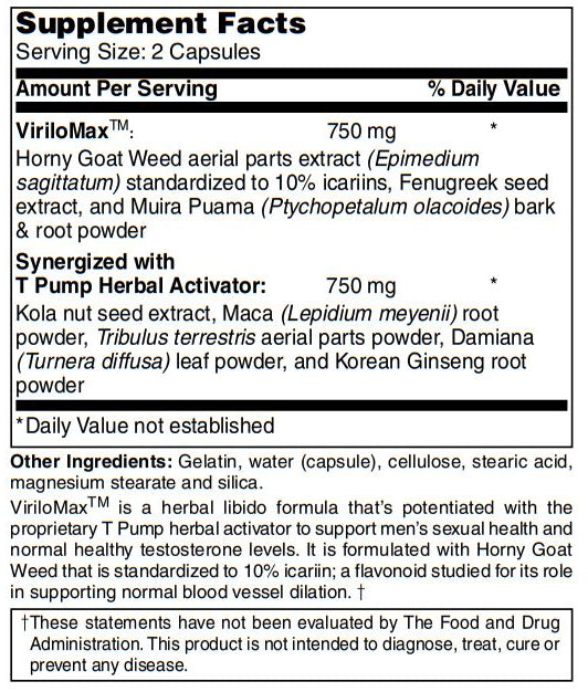 Virilomax Mens Virility Support - Herbal Libido Formula enhanced with a proprietary herbal activator to Support Men’s Sexual Health and Normal Sexual Function 60-Caps