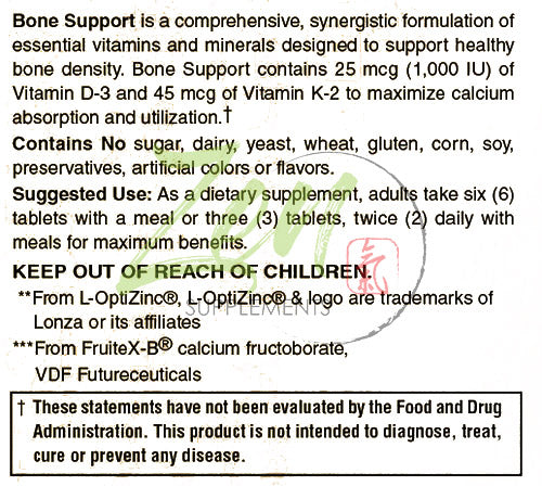 Bone Support With Vitamin K-2, D-3 and Boron 120-Tabs - Supports Complete Bone Health & Bone Density - Micronutrients & Trace Nutrients