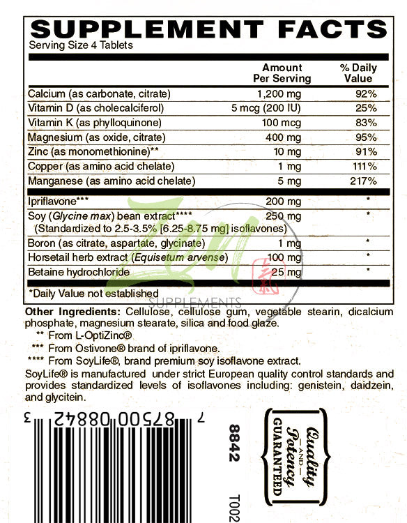 Osteo Support with Calcium 1200 mg, Ostivone™ 200 mg, Soy Isoflavones 250 mg, plus Minerals and Herbs 120-Tabs