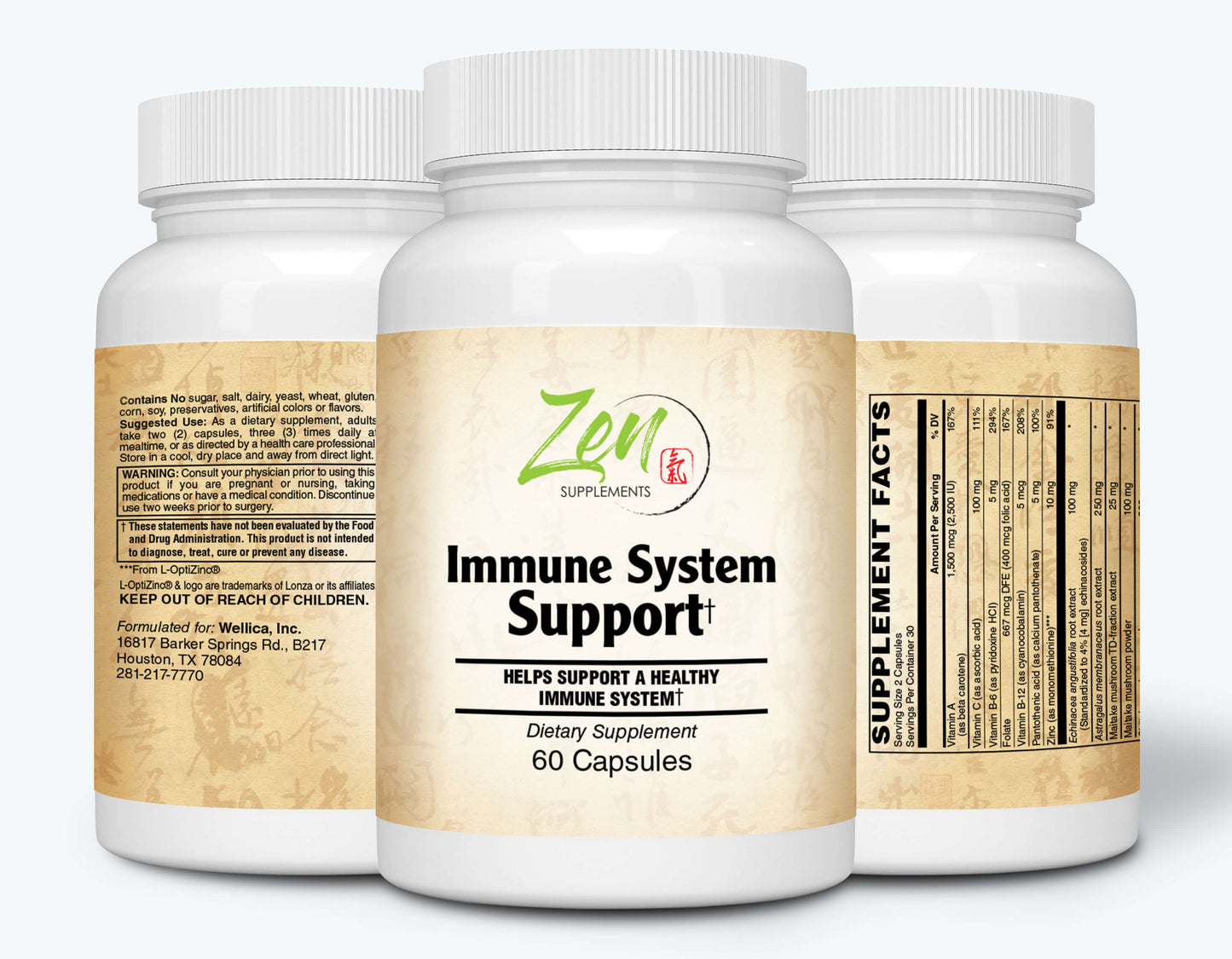 Immune System Support with echinacea, astragalus, L- OptiZinc®, 3 mushrooms, Quercetin, Goldenseal, & Ligustrum 60-Caps