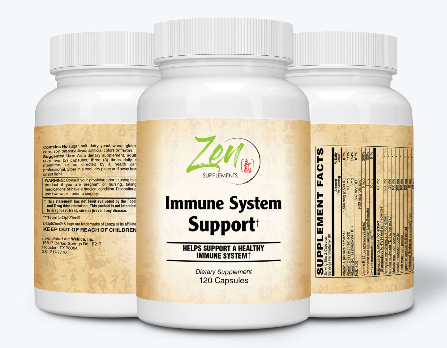 Immune System Support with Echinacea & Astragalus, L- OptiZinc®, Maitake, Shiitake and Reishi Mushrooms, Quercetin, Goldenseal, & Ligustrum 120-Caps