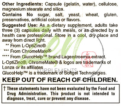 Glucose Support with ChromeMate®, GlucoHelp®, Vanadyl, & Herbs: Ginkgo Biloba, Bilberry, Gymnema, Milk Thistle, Artichoke & Fenugreek 60-Caps