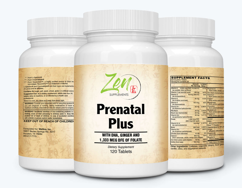 Zen Supplements - Prenatal Plus Multi-Vitamin 120-Tabs - Support for Pregnant & Lactating Women - non-GMO, vegetarian, take 4 tablets daily, 120 tablets (30 day supply)