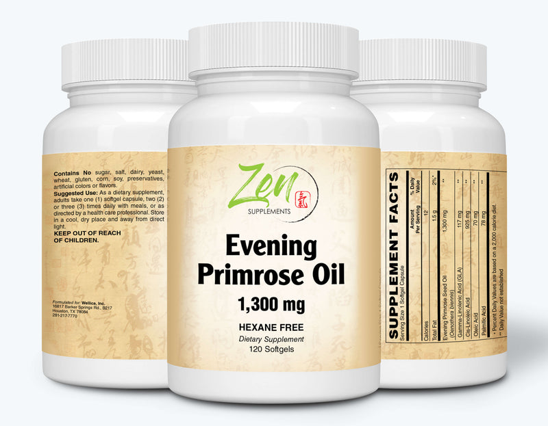 Zen Supplements - Evening Primrose Oil 1300 Mg 120- Softgel - Promotes Cardiovascular Health, Estrogen Levels, & Supports Cholesterol Levels & Balance Immune Response