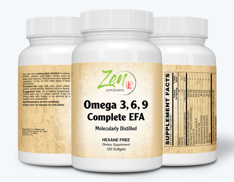 Zen Supplements - Omega Omega 3-6-9 - Sourced from Deep Sea Fish, Flax Seed & Borage Oils. Purified with Molecular Distillation - Supports Heart and Circulatory Health 120-Softgel